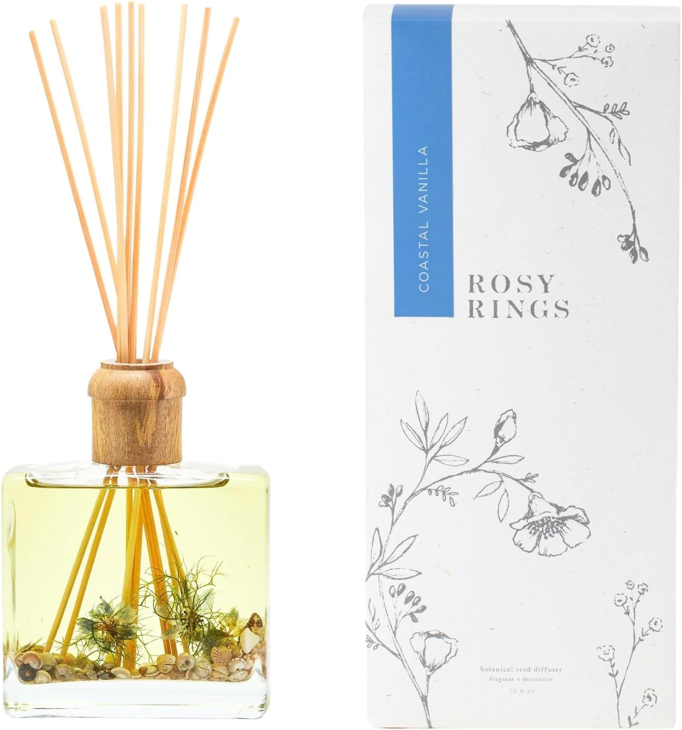Rosy Rings Coastal Vanilla Botanical Reed Diffuser 13Oz Long-Lasting 6-12 Months Aromatherapy-image