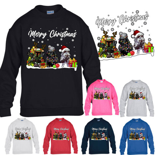 Wesołych Świąt Gwiazda Chłopcy Święty Mikołaj Choinka Świąteczny Śmieszny Wojny Prezent Dziewczęcy Sweter - Zdjęcie 1 z 15