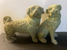 PAIR OF PUG DOGS PATINA FIGURES STATUES 10”TALL