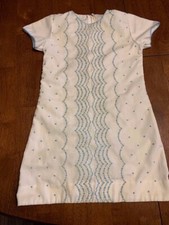 Vintage 1960's Peaches 'n Cream girls dress, size 6X, white w/floral embroidery