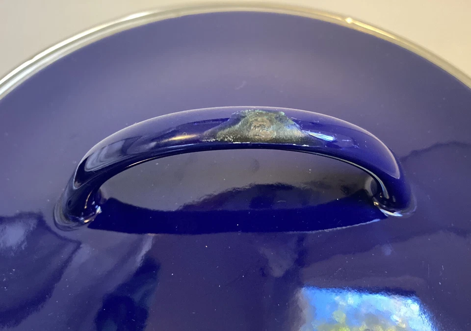 Olla De Colección Copco 5 Qt Azul Blanco Rayas Esmalte Sam Lebowitz Diseño España CHIPPED Foto 2 de 4