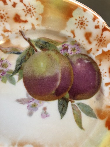 2 Vintage Germany #43 Dessert Plates Orange Stenciled Flowers & Peaches 6" - Picture 4 of 7