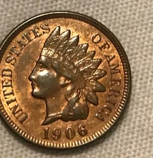 1906 Indian head cent , Lustrous red Brown Uncirculated,