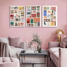 3pcs Vintage Matchbook Canvas Wall Art Trendy Coastal Cowgirl Bar Cart Wall D...