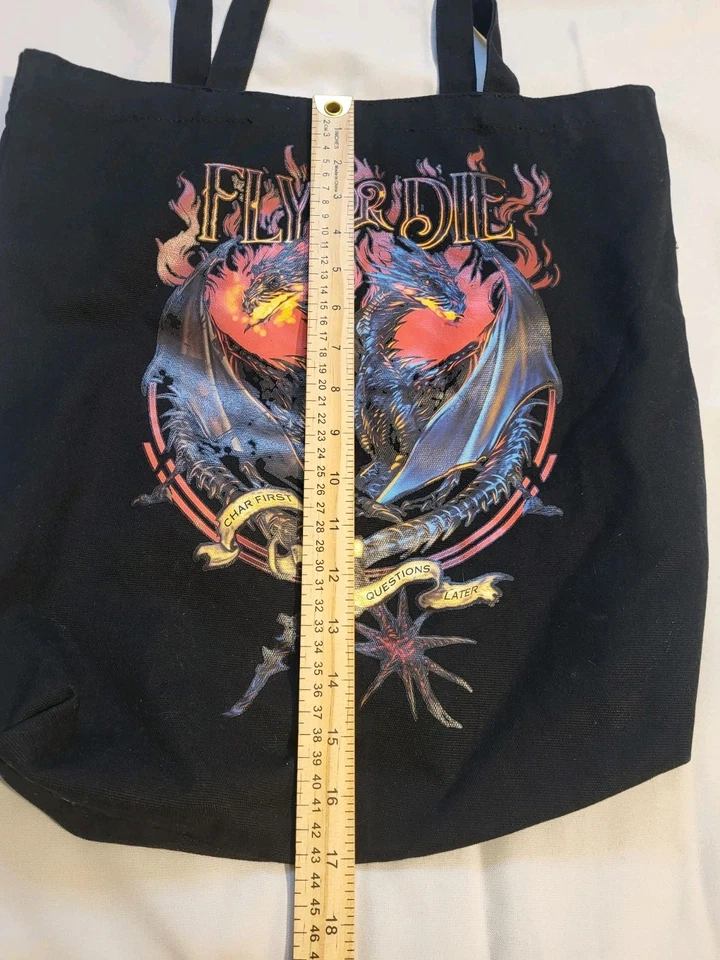 Caffeine And Curses 100% Cotton Canvas Bag With Dragon Graphic Print - Image 2 of 4