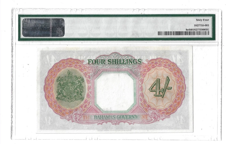 64 PMG 4 Shillings ND(1947) The Bahamas Goverment Banknote # 9e - Image 2 of 3