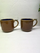 Vintage Lindt Stymeist Yo Han Brown/Rust Cobalt Blue Coffee Mugs. MCM Cup (2)