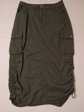 New Look Ladies Size 10 Dark Green Cargo Drawstring Denim Midi Skirt