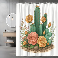 Floral Cactus Shower Curtain with Roses and Greenery