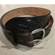 Vtg Nocona Western Belt Mens 40 Black 1.5" Tooled Leather Made in USA S683, NEW