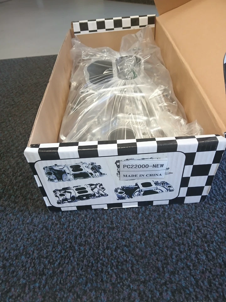 PC 22000 Doble Plano Aluminio Pulido Admisión Chevy SBC 350 Foto 2 de 4