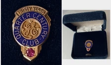 GENERAL ELECTRIC "Quarter Century Club" 30-Yr Service Pin; 10K Solid Gold w/Ruby