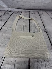 The Sak Woven Crochet Shoulder Bag Cream with silver thread Zip Top