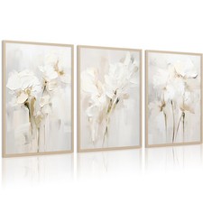 Neutral Wall Art Abstract Floral Canvas Pictures Beige Flower Wall Decor Mode...