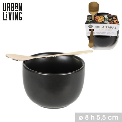 Tapasschale Schale mit Goldlöffel Set Keramik Serviertopf Auflaufförmchen Dessert 8 cm schwarz