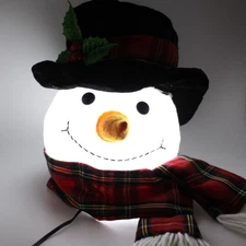 Lighted Snowman Head LED W/Hat Scarf 8.5" Tall Christmas Holiday Table or Topper