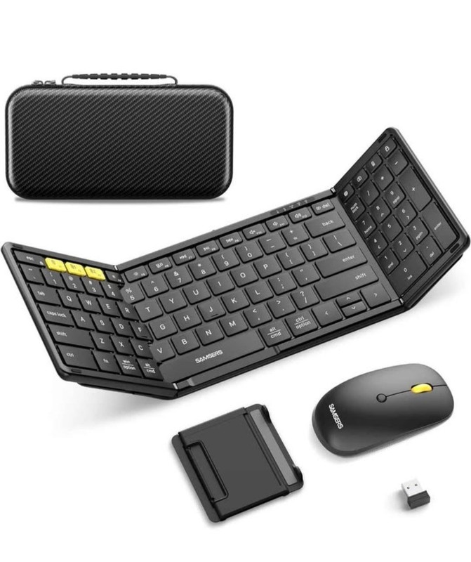Foldable Keyboard and Mouse, Samsers Folding Bluetooth Keyboard Combo, 2.4G + BT