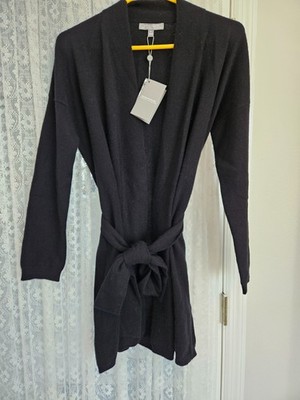 Neiman Marcus Cashmere Duster Cardigan Women Sz S 32'' LONG Black Belted