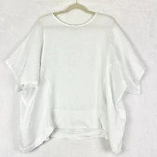 Lands Downunder Linen Top Size XL White Coastal Lagenlook Boxy Vacation Beach