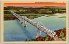 c1935 Postcard Rip Van Winkle Bridge Hudson River New York NY Aerial Old Cars