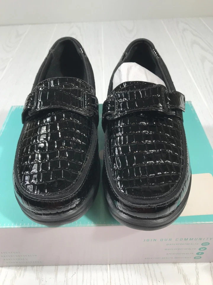 APEX 糖尿病鞋女式 6 码 X 宽黑色 Croc Evelyn 乐福鞋 A205WX06 全新 — 第 3/4 张图片