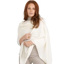 Velanio 100% Cashmere Knitted Wrap Pashmina Shawl Extra Large White Scarf