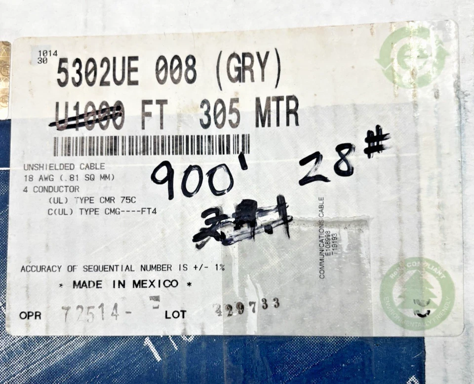 Cable elevador multiconductor de seguridad y sonido Belden 5302UE CMR 4C, 18 AWG 900 pies Foto 3 de 4