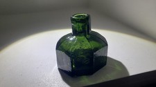 Deep Green Octagonal Ink Bottle Rolled Lip Multi Sided