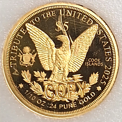 2025 Cook Islands Morgan $5 Coin 1/10 oz – 24% Gold – .0239 oz AGW