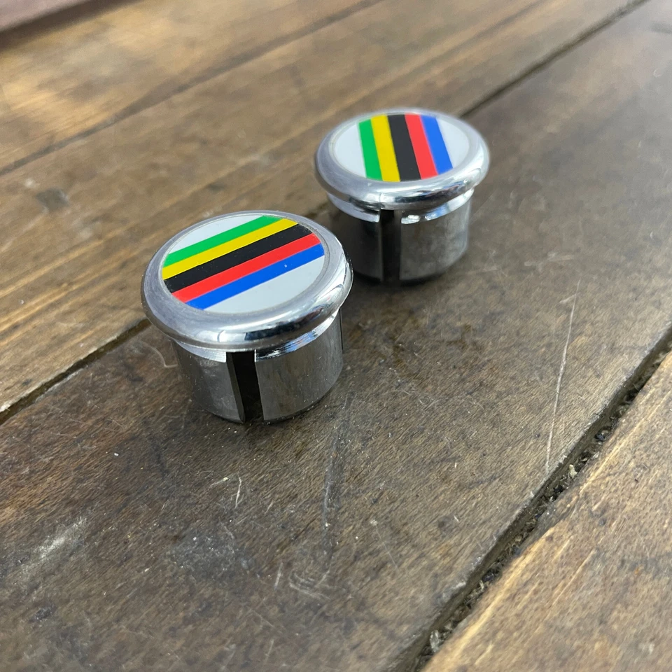 Cyclo Linea Plugs White Road Handlebar Caps Stripes Bike CycloLinea NOS Drop Bar - Image 4 of 4