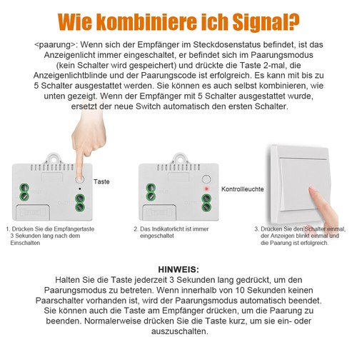 230V Mini Funk Empfänger 433mhz Funkschalter System Wandschalter Lichtschalter - Bild 13 von 20