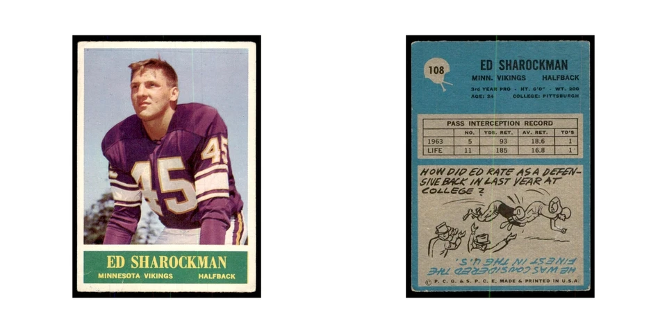 1964 Philadelphia (damaged) Ed Sharockman Football Cards #108 - Image 3 of 3