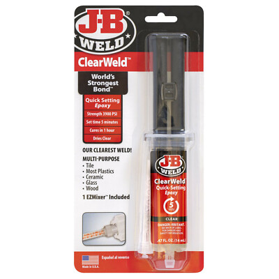 J-B Weld CLEAR WELD QUICK SETTING EPOXY | CLEAR | 5-MIN | 3900 PSI | with Mixer