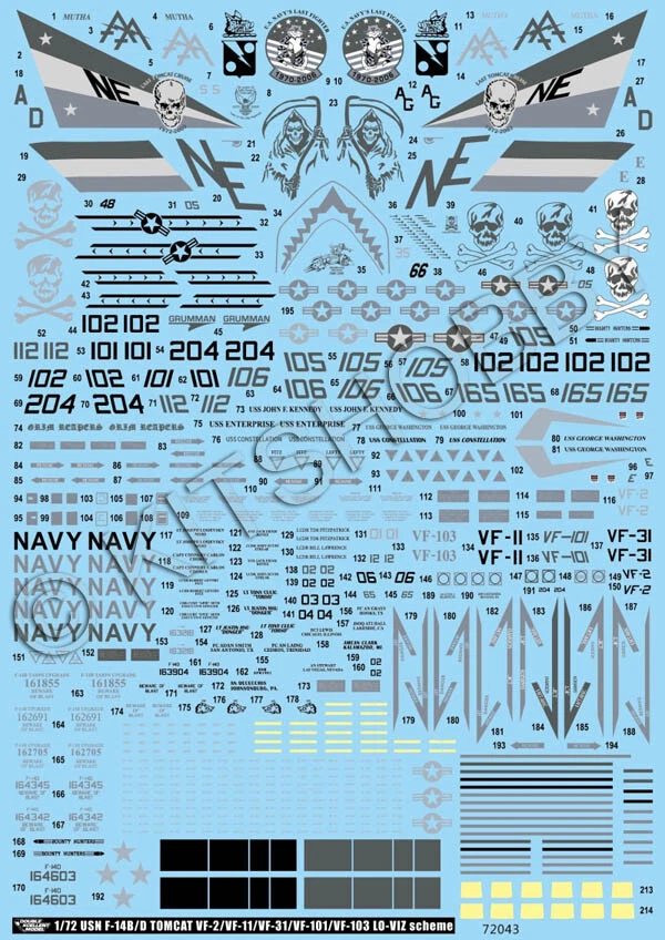 DXM decal 1/72 USN F-14 Tomcat VF-2 / VF-11 / VF-31 / VF-101 / VF-103 Low Vis. - Image 4 of 4