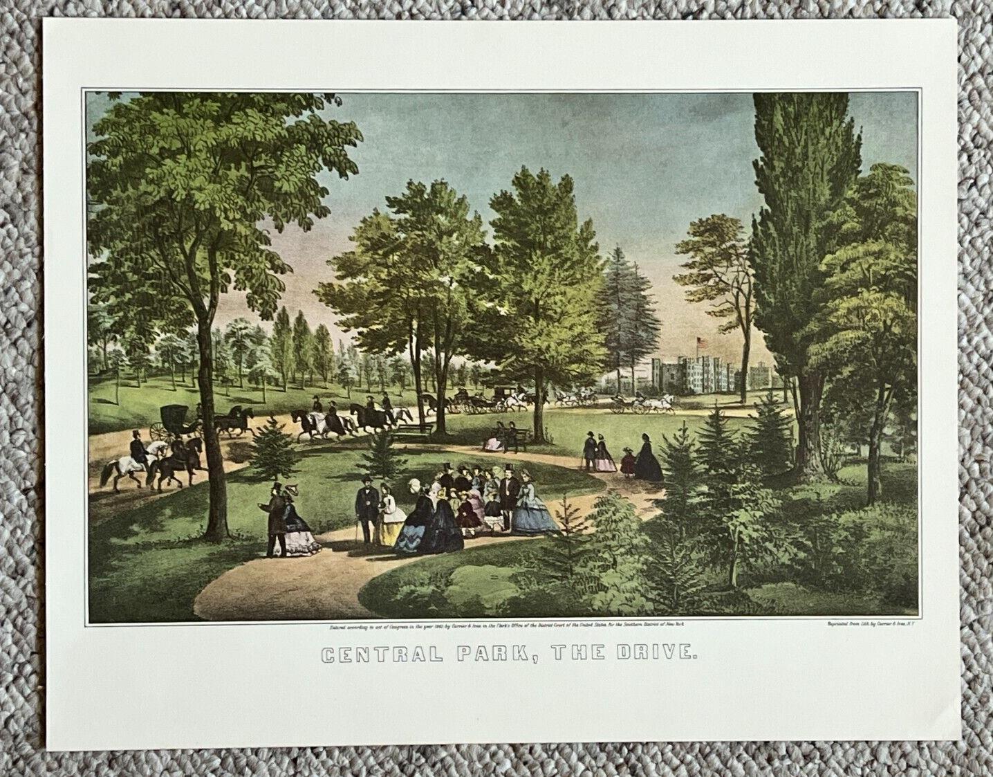Vintage 1952 Currier & Ives "Central Park, The Drive" Art Print