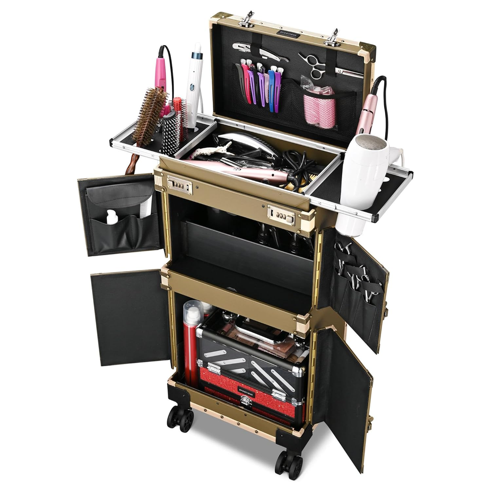 BYOOTIQUE 15"x11"x33" Rolling Makeup Stylist Case with 360° Wheels