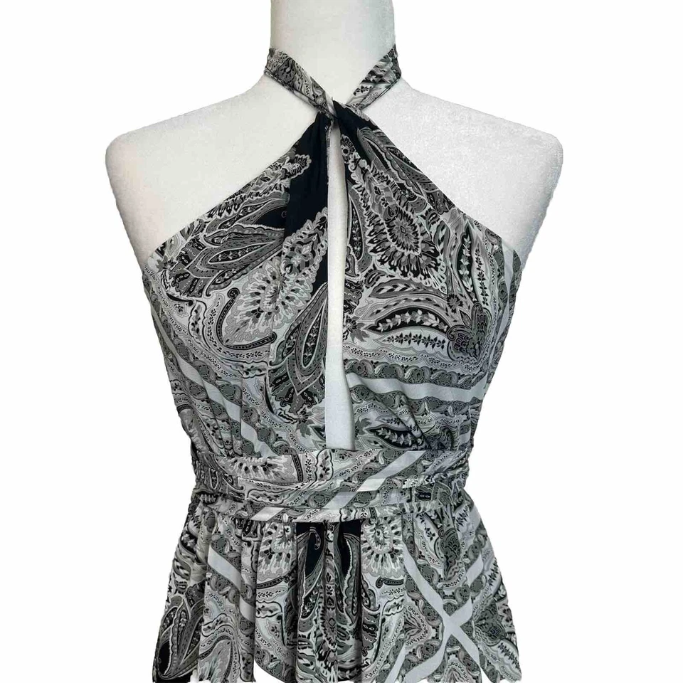 Maxi Vestido Forever 21 Talla S Halter Negro Blanco Fantasiful Hazaña Fluido Cachemira Foto 3 de 4