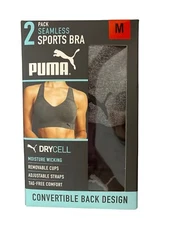 Puma 2 Pack Women's Seamless Sports Bra Size Medium Grey Black
