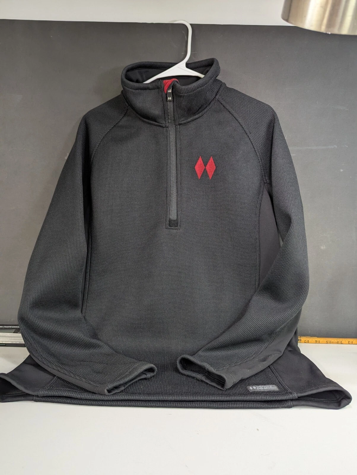 Double Diamond Black Fleece line zip up jacket Large High Collar