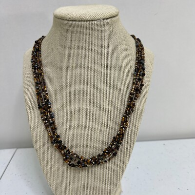 Premier Designs Necklace Brown Beaded Multi Strand Seed Bead