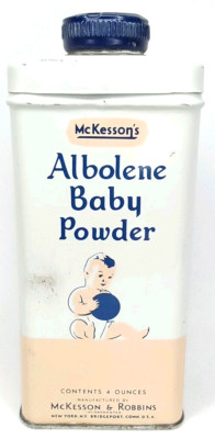 Vintage 1960s Advertising Tin McKesson's Albolene Baby Powder Bridgeport CT