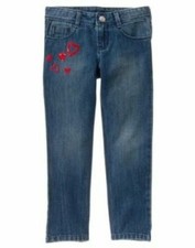 NWT GYMBOREE COZY VALENTINE SZ 7 BOYFRIEND DENIM w/ RED HEARTS JEANS PANTS