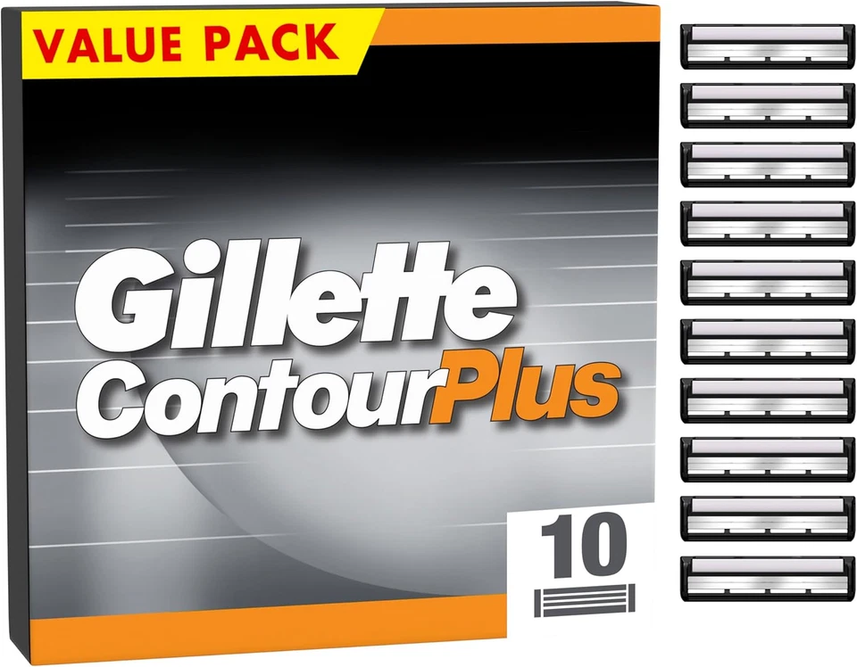 PROCTER & GAMBLE Gillette Contour plus Razor Blades Men, Pack of 10 Razor Blade Refills with Lubr