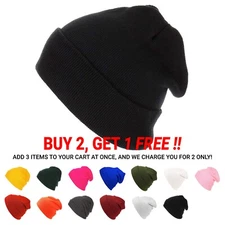 Beanie Hat Cap Plain Knit Ski Skull Cuff Winter Warm Slouchy Men Women Solid New
