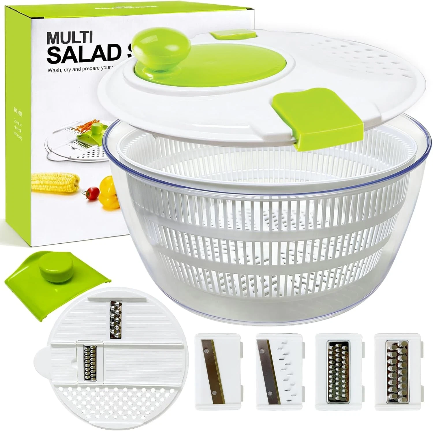 Salad Spinner Large,Vegetables Fruits Wash Bowl Lettuce Spinner W/ 4 Blades