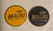 2) MALIBU COUNTRY CLUB, MALIBU, CALIFORNIA -1" coin style Ball Marker.  CLOSED.