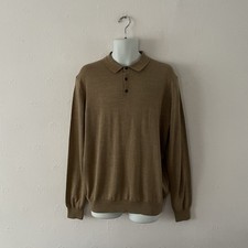 M S COLLECTION LONG SLEEVE POLO SHIRT - XL - BEIGE - MERINO WOOL BLEND TAILORED