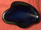 VTG. BLENKO Free Form Studio Art Solid Cobalt Blue Glass:  Size: 8 x 6 inches