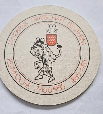 Bierdeckel Untersetzer - 100 Jahre Landkreis Grafschaft Bentheim - 1885 - 1985