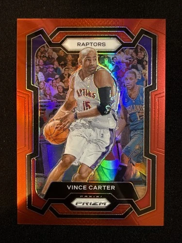 2023-24 Panini Prizm Vince Carter No. 195 Red Prizm #/299 Raptors Color Match SP